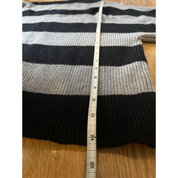 Tory Burch Black Gray Striped Elbow Dolman Sleeve Merino Wool Sweater Size Med - Picture 8 of 9